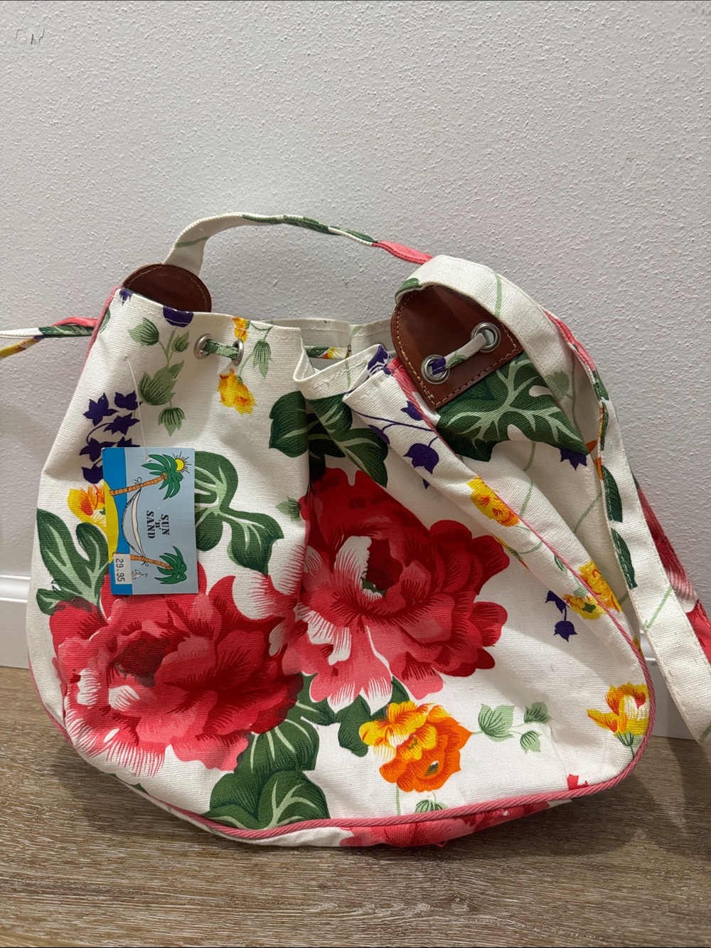 NWT Vintage Floral Canvas Tote beach Bag - Blossoms Print -